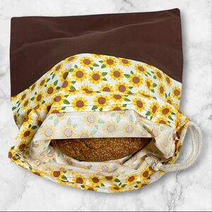 Sunflower Drawstring Cotton Bread Bag, Handmade Reusable Bread Storage Bag